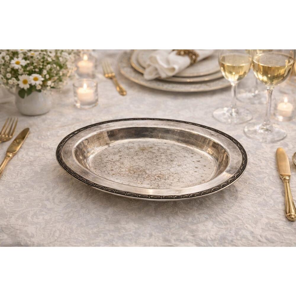Vintage Nickel Silver Oval Platter Silver Plated Serving Dish